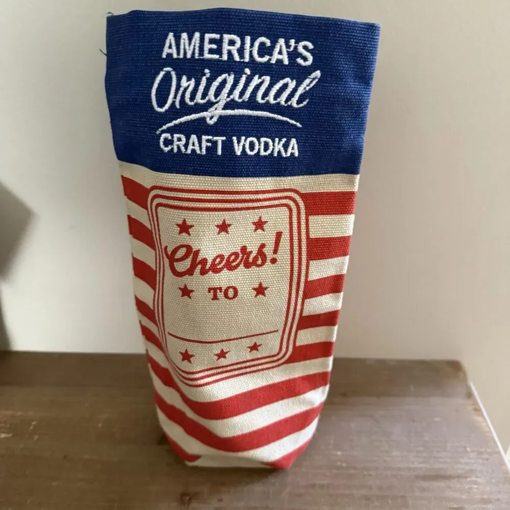 Tito's Handmade Vodka Austin TX Drawstring Canvas Burlap Gift Bag American Flag